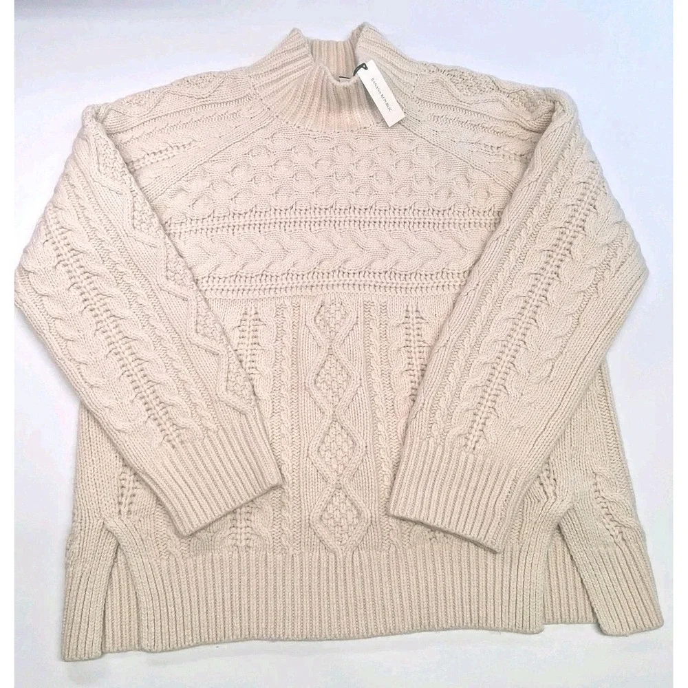 Banana Republic Merino Extra Fine Wool/Cotton Cable Knit Sweater Men's Size L